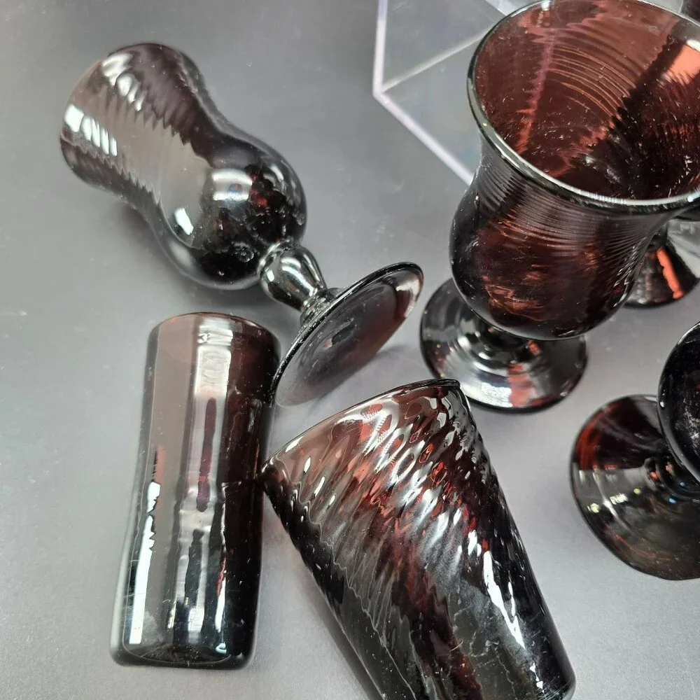 Vintage Handblown Dark Pink Glass Drinkware Set of 14 Pieces DH1357